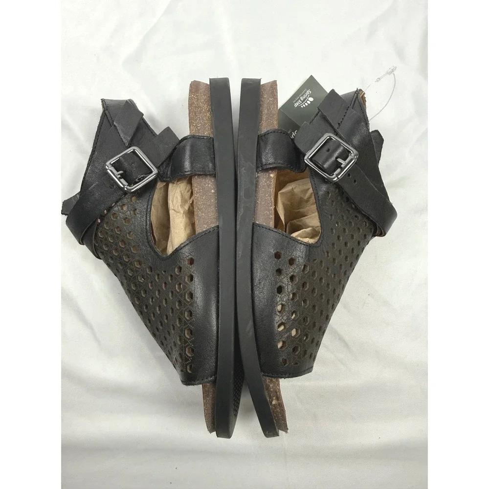 Spring Step L'Artiste Black Leather Perforated Comfort Sandals EU36(US5.5–6) NWT